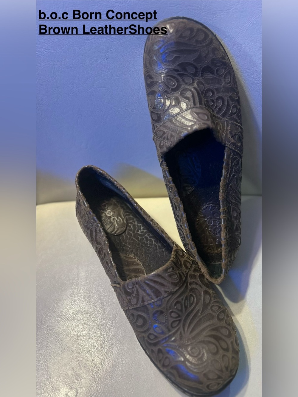 b.o.c Born Concept Brown Embossed Leather Slip-On Loafers